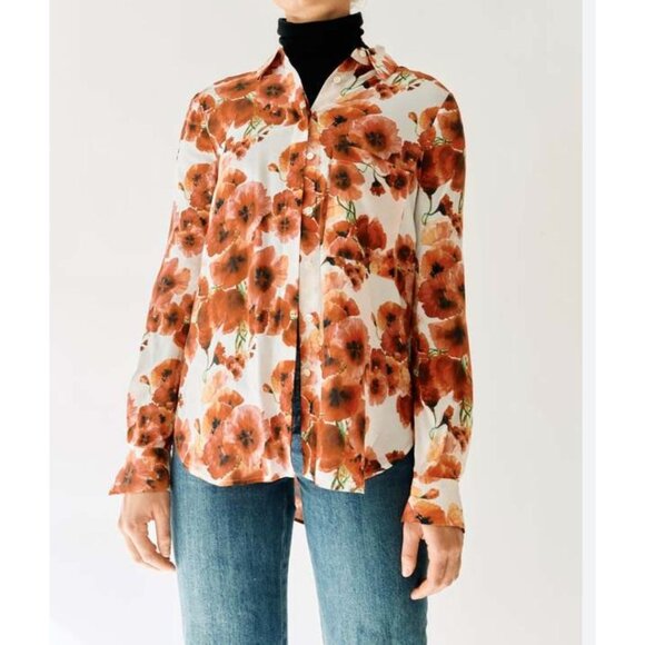 Haute Hippie White Red Floral button down Blouse - Size XS - Picture 1 of 8